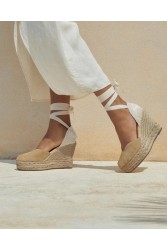 MANEBÌ Soft Suede Heart-Shaped Wedge Espadrilles Hamptons Taupe Ταμπά Σουέντ Γυναικείες Εσπαντρίγιες