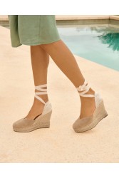 MANEBÌ Soft Suede Heart-Shaped Wedge Espadrilles Hamptons Taupe Ταμπά Σουέντ Γυναικείες Εσπαντρίγιες