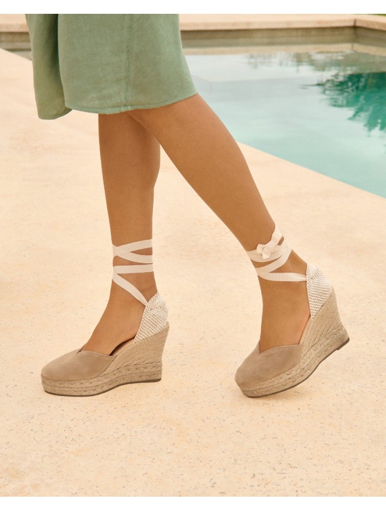 MANEBÌ Soft Suede Heart-Shaped Wedge Espadrilles Hamptons Taupe Ταμπά Σουέντ Γυναικείες Εσπαντρίγιες