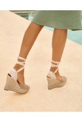 MANEBÌ Soft Suede Heart-Shaped Wedge Espadrilles Hamptons Taupe Ταμπά Σουέντ Γυναικείες Εσπαντρίγιες