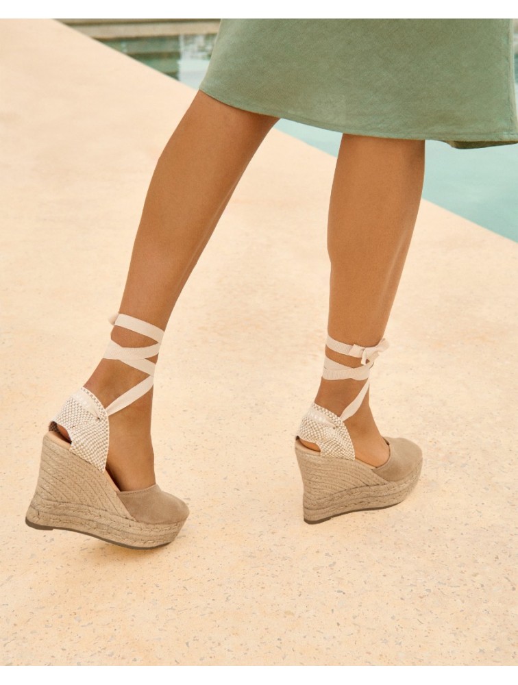 MANEBÌ Soft Suede Heart-Shaped Wedge Espadrilles Hamptons Taupe Ταμπά Σουέντ Γυναικείες Εσπαντρίγιες