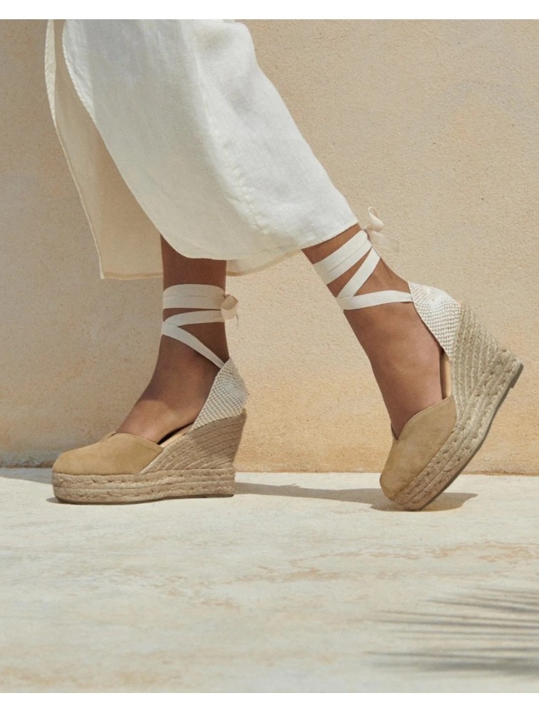 MANEBÌ Soft Suede Heart-Shaped Wedge Espadrilles Hamptons Taupe Ταμπά Σουέντ Γυναικείες Εσπαντρίγιες