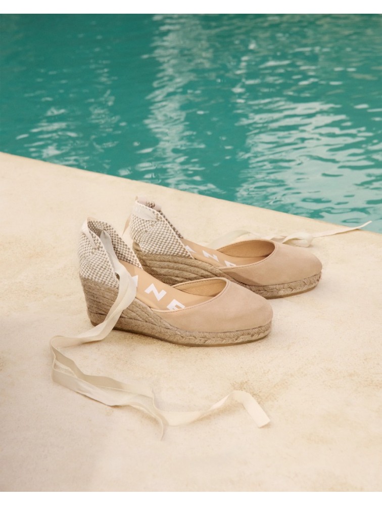 MANEBÌ Soft Suede Low Wedge Espadrilles Hamptons Champagne Beige  Μπεζ  Σουέντ Γυναικείες Εσπαντρίγιες