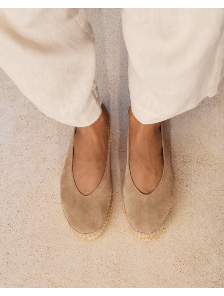 MANEBÌ Suede Ballet Flat Espadrilles Hamptons Vintage Taupe  Καφέ Σουέντ Εσπαντρίγιες Μπαλαρίνες
