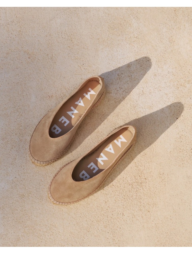 MANEBÌ Suede Ballet Flat Espadrilles Hamptons Vintage Taupe  Καφέ Σουέντ Εσπαντρίγιες Μπαλαρίνες