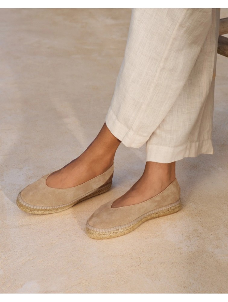 MANEBÌ Suede Ballet Flat Espadrilles Hamptons Vintage Taupe  Καφέ Σουέντ Εσπαντρίγιες Μπαλαρίνες