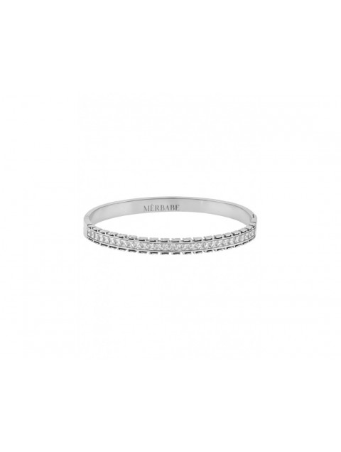 MÉRBABE Edith Silver Bangle Bracelet Ασημί Βραχιόλι από Premium Επαργυρωμένο Ατσάλι με Ζιργκόν