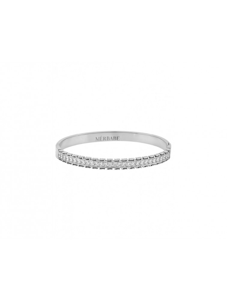 MÉRBABE Edith Silver Bangle Bracelet Ασημί Βραχιόλι από Premium Επαργυρωμένο Ατσάλι με Ζιργκόν