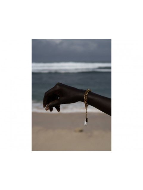 MÉRBABE Leia Chain Bracelet 24K Gold Plated Steel Βραχιόλι από 24K Επιχρυσωμένο Ατσάλι με Μαργαριτάρι