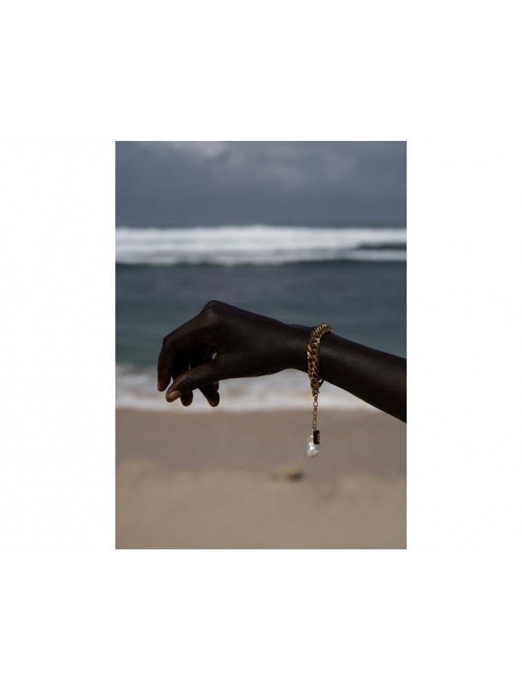 MÉRBABE Leia Chain Bracelet 24K Gold Plated Steel Βραχιόλι από 24K Επιχρυσωμένο Ατσάλι με Μαργαριτάρι