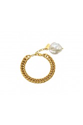 MÉRBABE Leia Chain Bracelet 24K Gold Plated Steel Βραχιόλι από 24K Επιχρυσωμένο Ατσάλι με Μαργαριτάρι