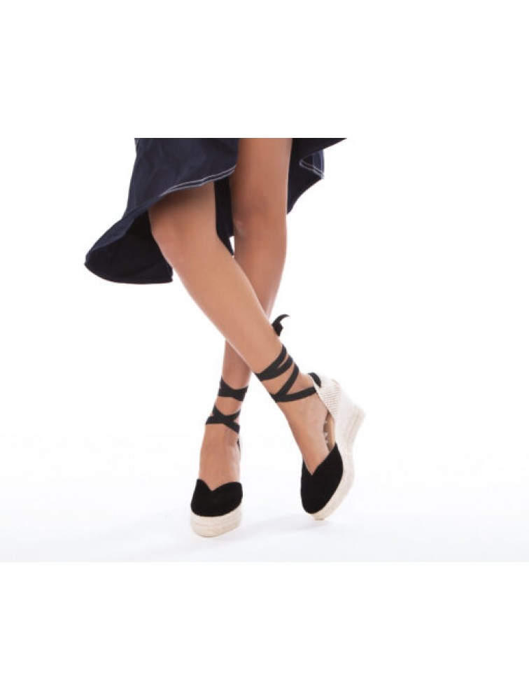MANEBÌ Heart-Shaped Women's Wedges Sandals - Hamptons - Black