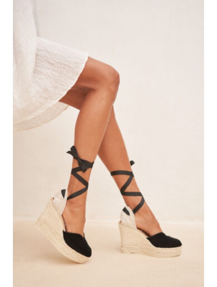 MANEBÌ Heart-Shaped Women's Wedges Sandals - Hamptons - Black