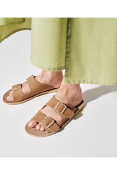 'ESIOT Buckle | VALIAS Sand monochrome suede flat women's slides