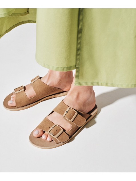 'ESIOT Buckle | VALIAS Sand monochrome suede flat women's slides 'ESIOT Buckle | VALIAS Sand monochrome suede flat women's slides