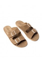 'ESIOT Buckle | VALIAS Sand monochrome suede flat women's slides