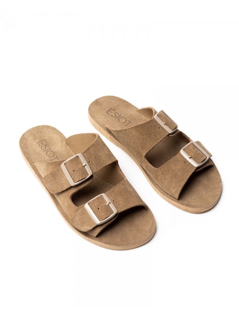 'ESIOT Buckle | VALIAS Sand monochrome suede flat women's slides 'ESIOT Buckle | VALIAS Sand monochrome suede flat women's slides