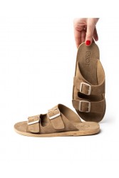 'ESIOT Buckle | VALIAS Sand monochrome suede flat women's slides